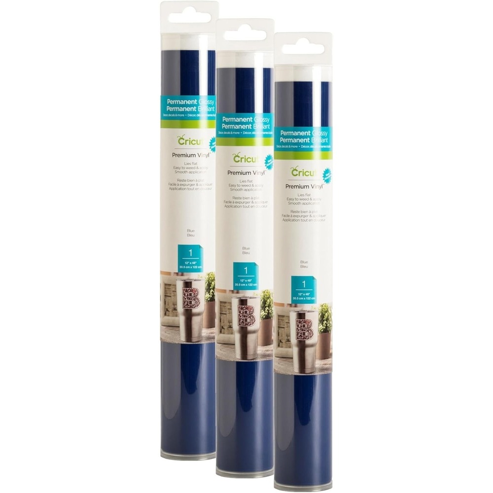 Cricut Premium Permanent Vinyl Blue 3-Pack 12x48 Rolls Glossy Adhesive Vinyl